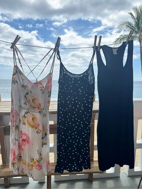 Floral Slip Dress, Polka Dot Slip Dress & Black Knit Tank Dress Trio